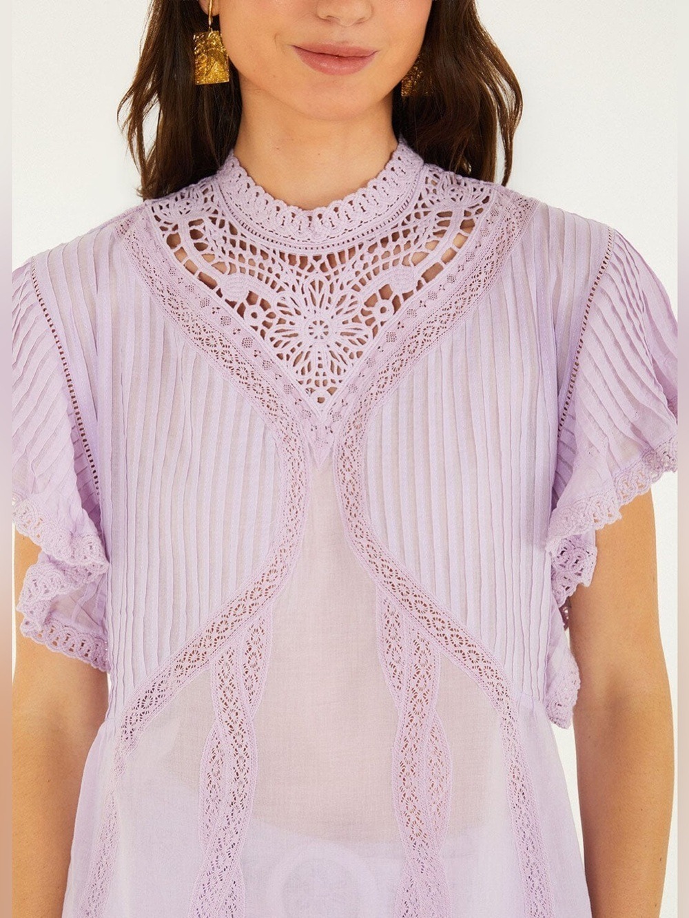 Farm Rio Lilac Lace Ruffled Blouse - Picture 2 of 9